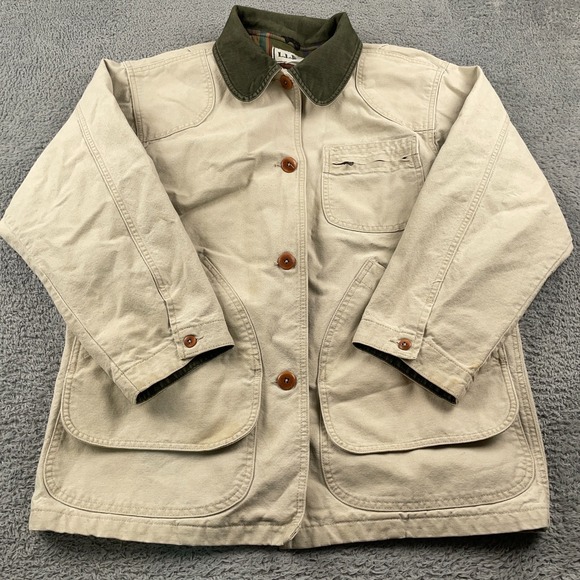 VTG LL Bean Jacket Womens Large Canvas Chore Barn Field Coat Corduroy Collar - Picture 2 of 15